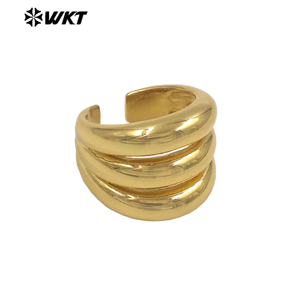 WT-R597 High Quality Classical Design 18K Gold Plated Three Layers Yellow Brass Metal Rings For Women Fashion Matching