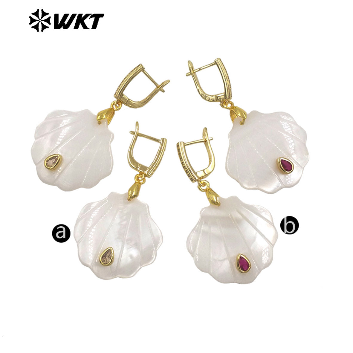 WT-MPE180 Women Fashion Simple Design Waterdrop Shape Zircon And Natural Shell Pendant Earrings As Daily Decorative Jewelry