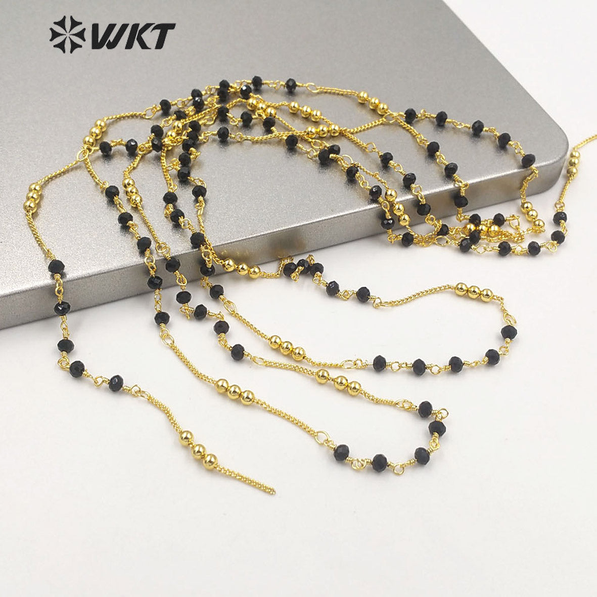 WT-RBC194 Wholesale New Black Beads Link Chain Sell by Meter 18k Real Gold Plated Jewelry Findings Chain for Necklace Design