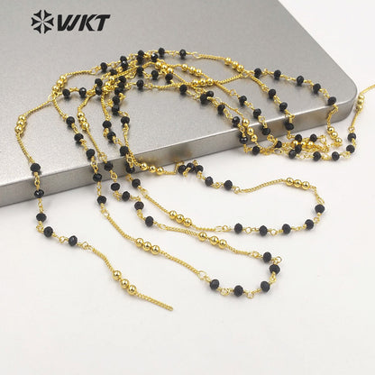 WT-RBC194 Wholesale New Black Beads Link Chain Sell by Meter 18k Real Gold Plated Jewelry Findings Chain for Necklace Design