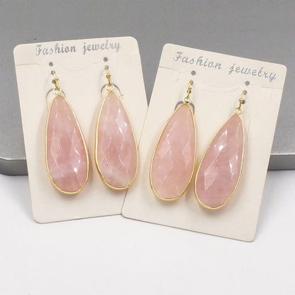 WT-E662 Natural Quartz Pink Crystal Elegant Versatile Earrings Classic Charming Earrings Women Quartz Earrings