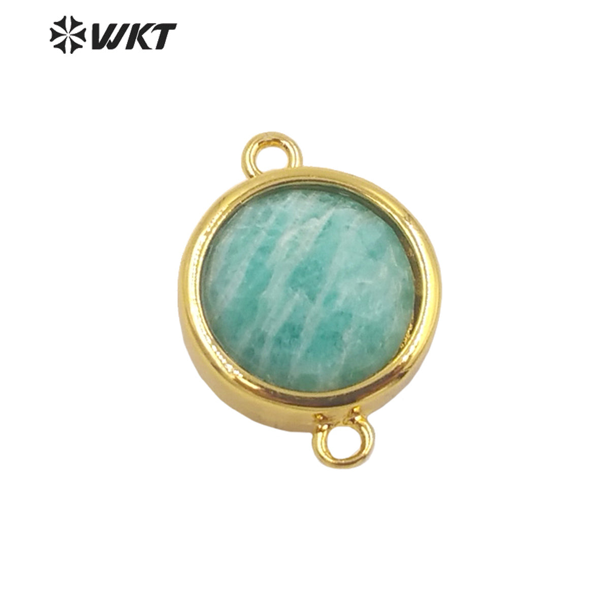 WT-C307 Wholesale Fashion Small Round Gold Bezel Jewelry Connectors Delicate Double Loops Natural Gemstone Charms in 12mm