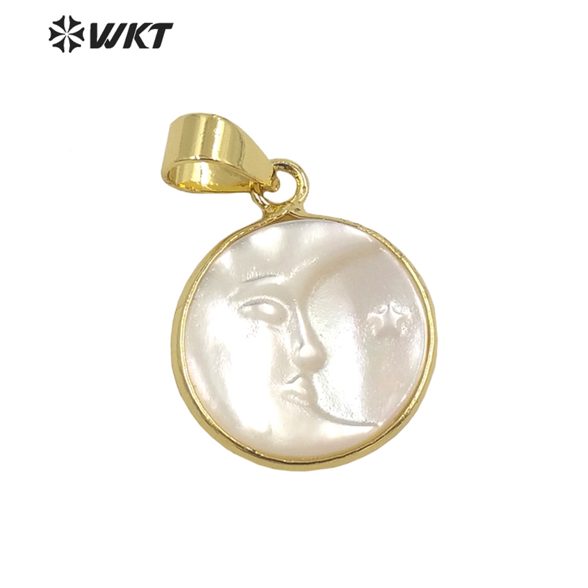 WT-JP299 Exquisite Charming Pendant Gold Plated Trumpet Shell Moon Face Pendant Round Women Jewelry Accessories Shell Pendant