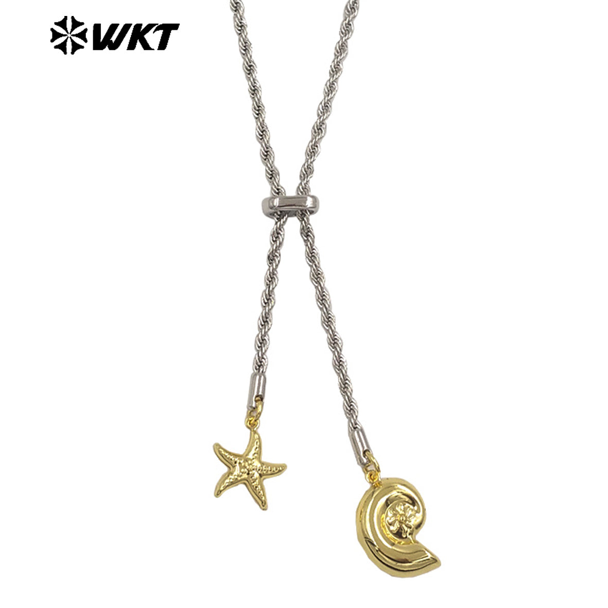 WT-JFN54 Lovely Double Gold Plated Brass And Zircon Shell Fish Charms With Silver Chain Necklace As Women Birthday Gift