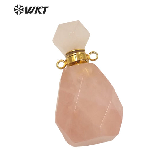 WT-P1628 New Populared Color Natural Rose Quartz Stone Perfume Bottle with Steel Jewelry Parts Women Hot Chic Faceted Bottle