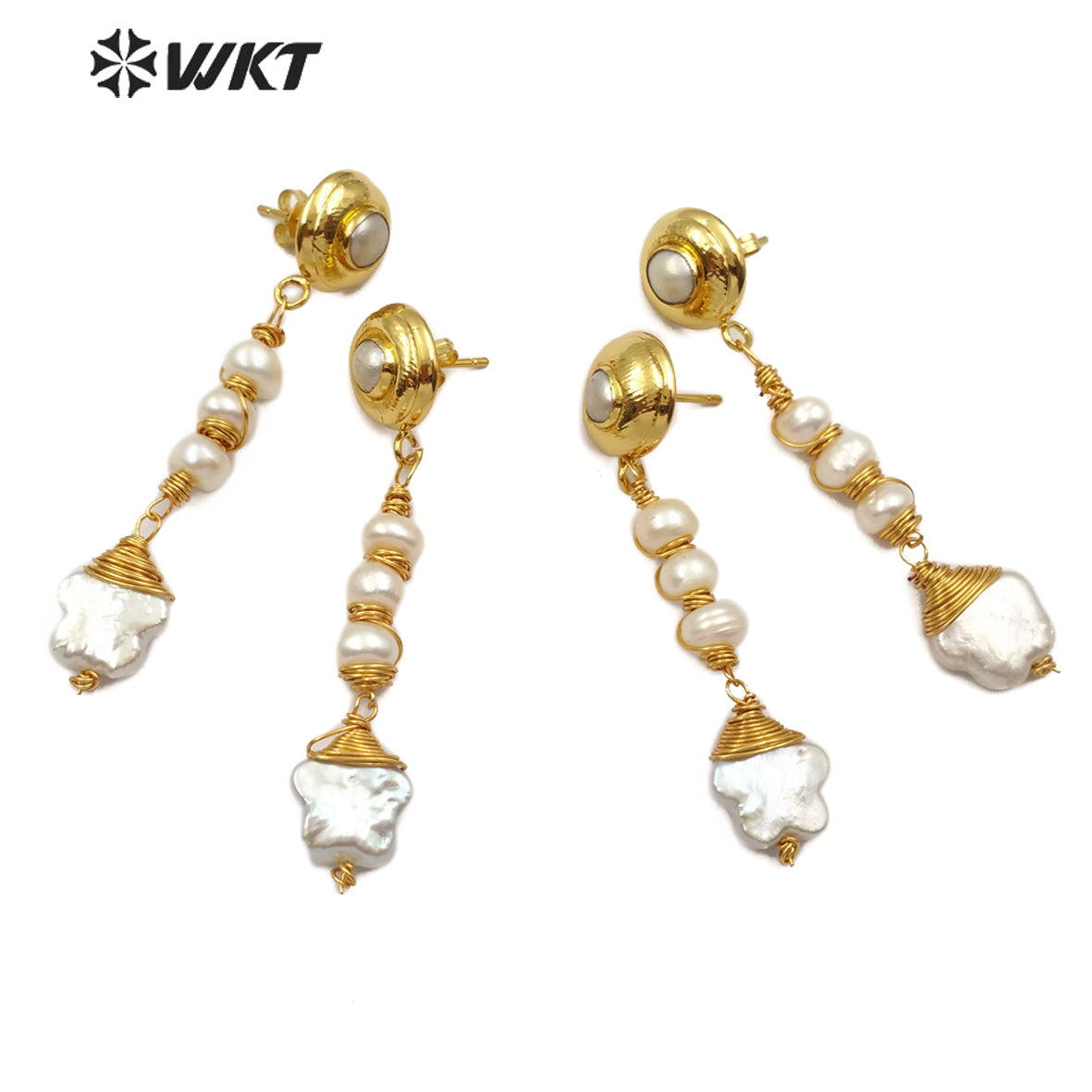 WT-E554 Easy Matching Women Jewelry Gold Thread Around Pearl Earrings Freshwater Pearl Earrings