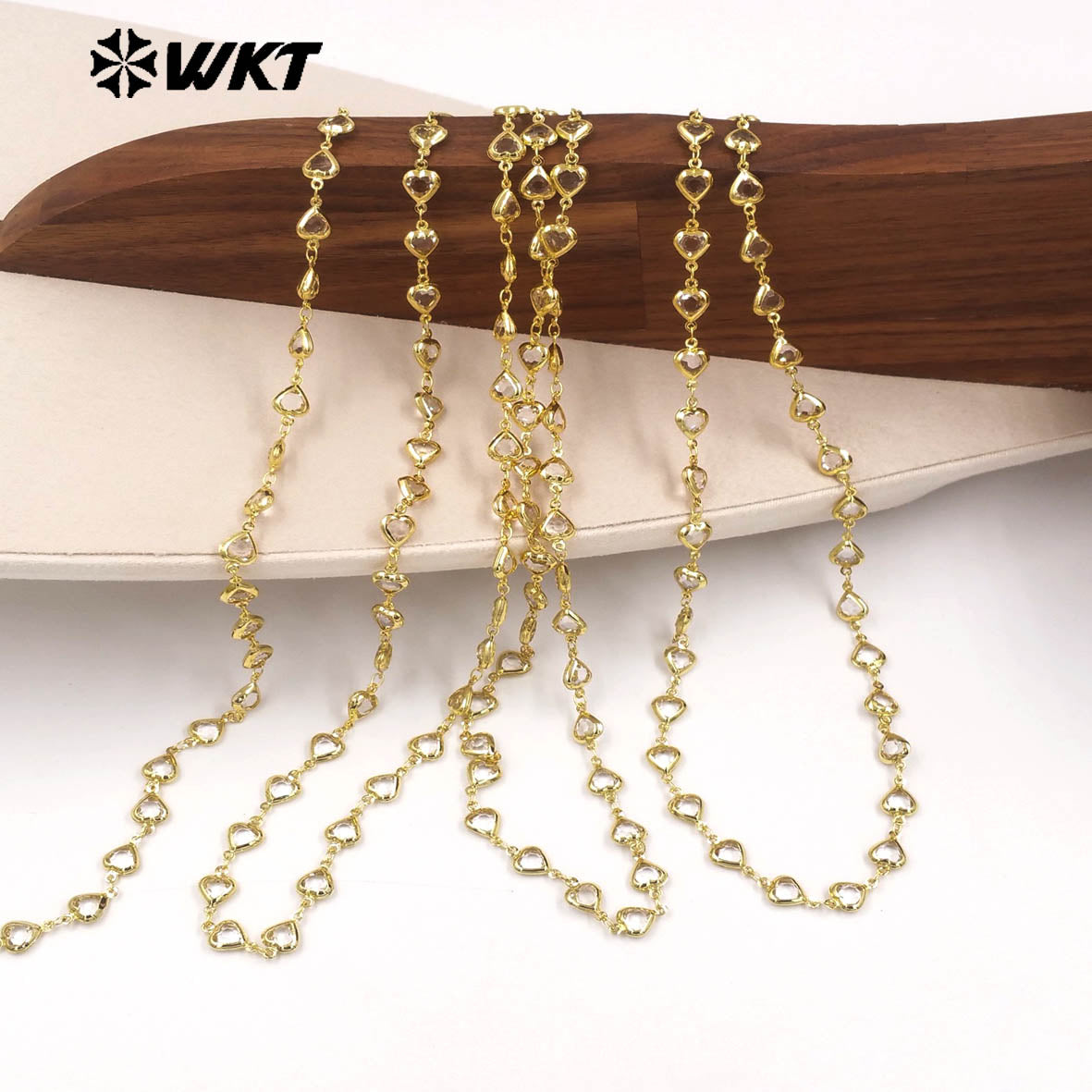 WT-BC278 Romantic Design Gold Plated Yellow Brass And Crystal Heart Shape Metal Chain As Women Necklace DIY Accessories