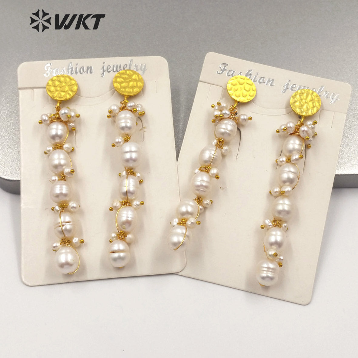 WT-MPE020 Stylish Pearl Beads Earring With Gold Plated Women Charming Jewelry Wire Wrapped Freshwater Pearl Dangle Earring