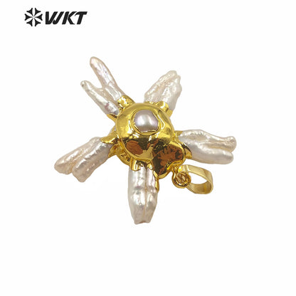 WT-JP218 Wholesale Freshwater Pearl Plants Shape Pendant White Natural Pearl Jewelry Pendant for Necklace Women Anniversary Gift