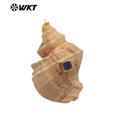 WT-JP482 Good Quality Bohomia Style Square Shape Zircon And Natural Trumpet Shell Gold Pendant For Fashion Necklace DIY Design