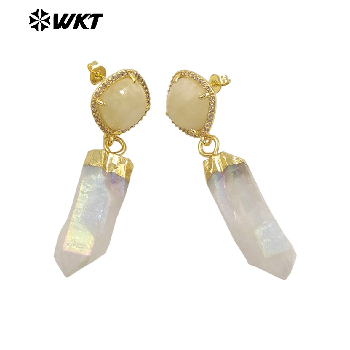 WT-E774 Explosive Models Small Zircon Round Aura Quartz and Gemstone 18K Gold Plated Long Earrings for Women As Anniversary Gift