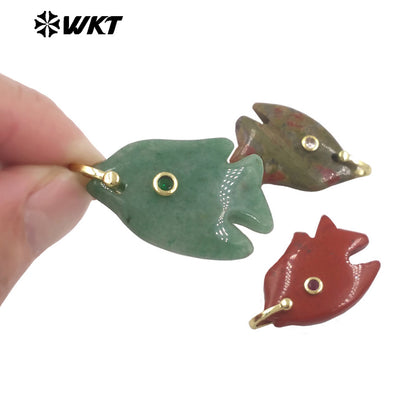WT-P2106 Interesting Lovely Various Natural Gemstone And Zircon Fish Shape Charms Pendants For Women Fashion Jewelry Making