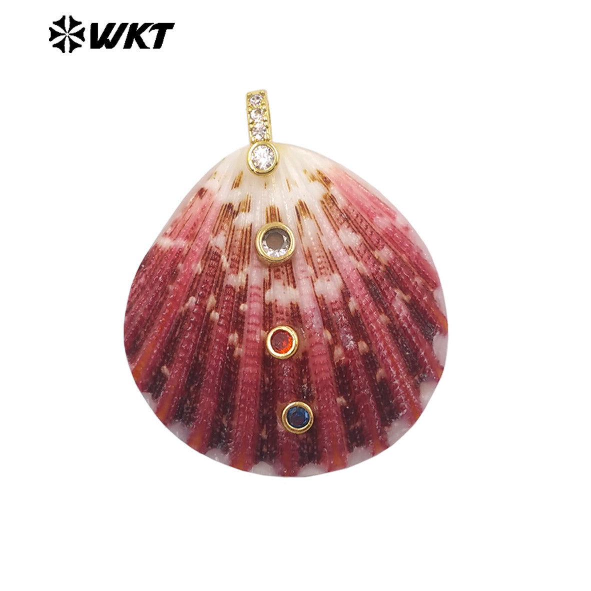 WT-JP527 Good Quality Beautiful Natural Scallop Shell And Colorful Zircon Gold Pendants As Lady Unique Earrings Accessory