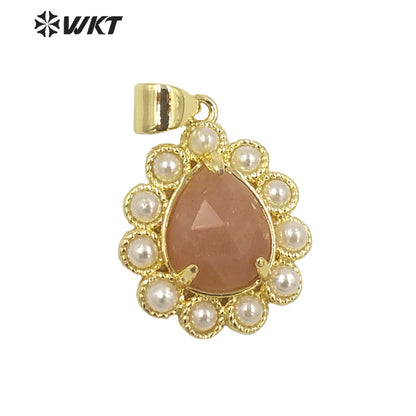 WT-JP359 New Fashion Gold Tiny Drop Charming Gold Plated Natural Gemstone Pendants With Different Stone Setting