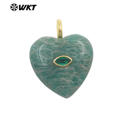 WT-P2042 Popular Sale Lapis Natural Stone Gold Plated Zircon Heart Shape Pendants For Romantic Women Necklace DIY Making