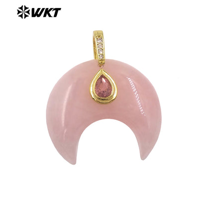 WT-P2143 Hot Popular Waterdrop Zircon And Natural Gemstones Horn Shape Little Pendants For Lady Handmade Necklace Decorative