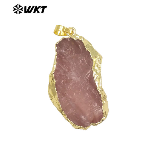 WT-P1988 Wholesale Fashion Randomly Shape Raw Chunky Rose Quartz Stone Pendants for Necklace Making Gemstone Jewelry