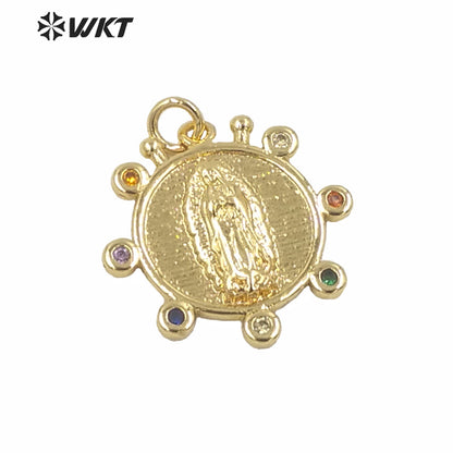 WT-MP148 New Design Populared Christian Religious Virgin Mary Pendants in Gold Electroplated with Color CZ Charms Pendant