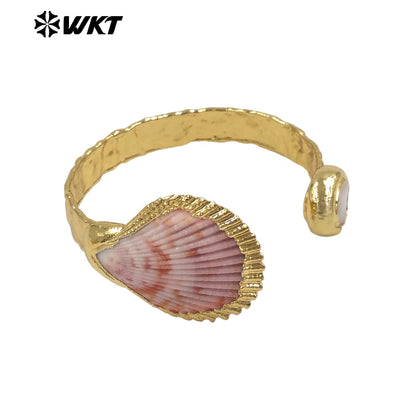 MPB141 Wonderful Trendy 18K Gold Plated Natural Scallop Shell And Pearl Adjustable Bangle For Women Summer Wearing Jewelry
