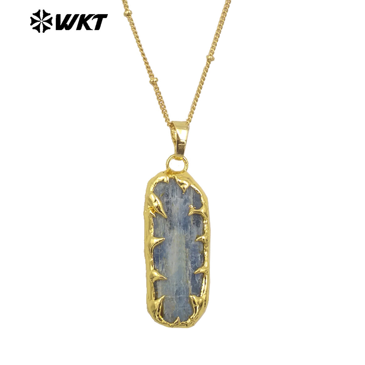 WT-N1468 Bohemian Vintage Style Women 18k Gold Plated Handmade Raw Stone Blue Kyanite Neckklace