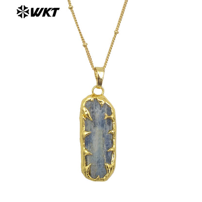WT-N1468 Bohemian Vintage Style Women 18k Gold Plated Handmade Raw Stone Blue Kyanite Neckklace