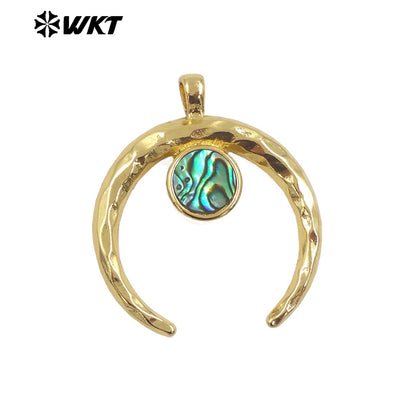 WT-JP372 Fashion Gold Plated Resist Tarnishable Big Abalone Shell Setting Crescent Horn Moon Pendants for Necklace Design