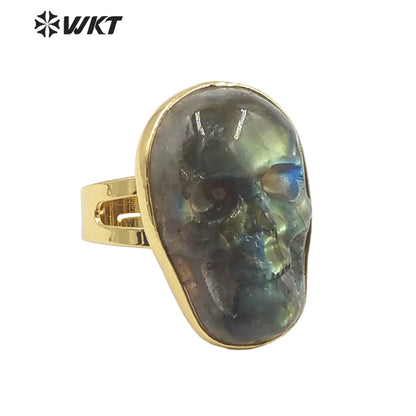WT-R388 WKT 2022 New Arrive Jewelry Stone Amethyst Labradorite Ghost Head Rings Hip Hop Style Skull Rings for Youth Jewelry