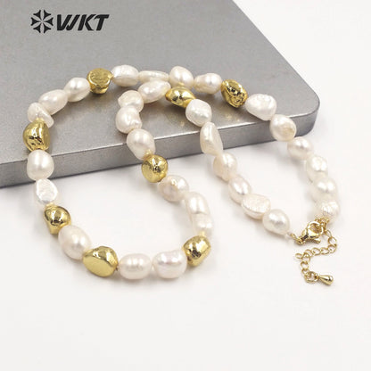 WT-JN221 Gorgeous Fashion Natural Freshwater Pearl Choker Necklace 16 Inch Long Women Irregular Pearl Beads Necklace for Wedding