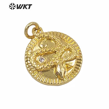 WT-MP179 2021 New Design Full Gold Electroplated Round Charm Metal Pendant 16mm Lady Gold Charm Snake Jewelry Pendant