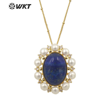 WT-MN979 New Light Luxury Design Natural Gemstone Pendant Pearl Zircon Exquisite Charming Pendant Natural Gemstone Necklace