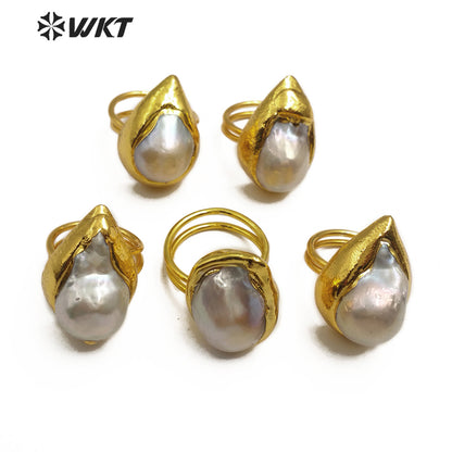 WT-R338 New Design Jewelry Natural Freshwater Baroque Pearl Ring With 18k Gold Plated Fashionable Pearl Women Ring in Adjustable