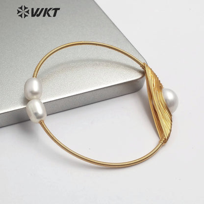 WT-B471 Natural Pearl Bangle Jewelry Wire Wrapped Pearl Adjustable Bangle Women Fashion Bangle Bridesmaid Wedding Jewelry