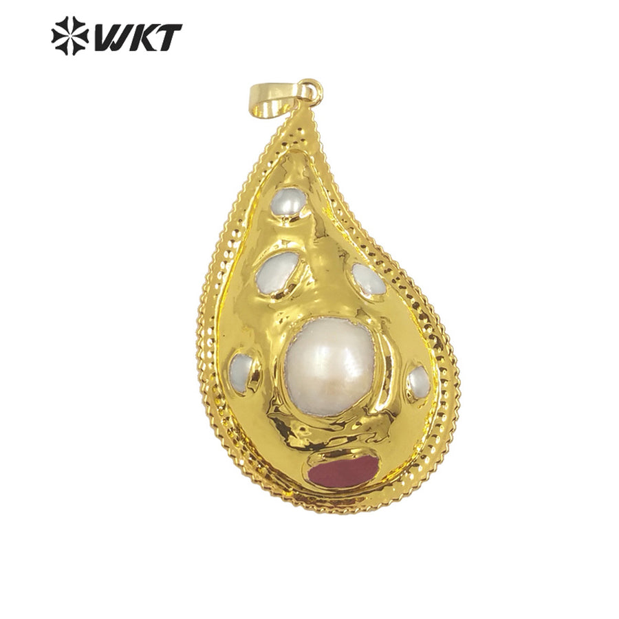 WT-JP360 Wholesale Fashion 18K Real Gold Plated Handmade Freshwater Pearl Setting Trumpet Shape Lovely Jewelry Pendants