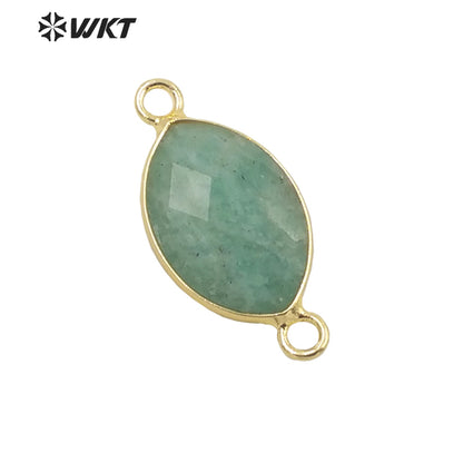 WT-C301 High Quality Gemstone Connectors for Jewelry Bracelet Necklace Double Loops Round Stone Pendant Fashion Beauty for Lady