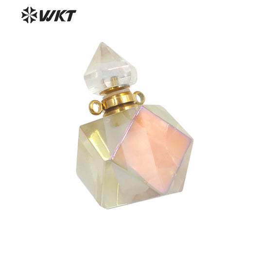 WT-P1696 WKT New Color Fashion Stainless Steel Jewelry Accessory Parts Natural Diamond Faceted Cut Aura Crystal Perfume Bottle