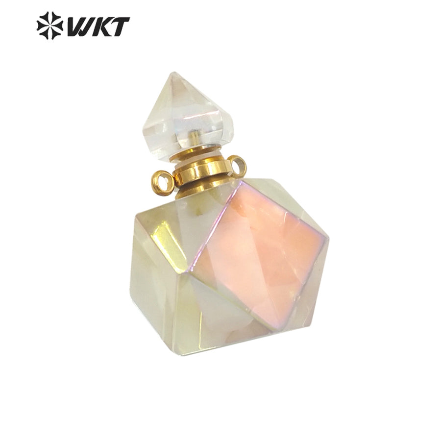 WT-P1696 WKT New Color Fashion Stainless Steel Jewelry Accessory Parts Natural Diamond Faceted Cut Aura Crystal Perfume Bottle
