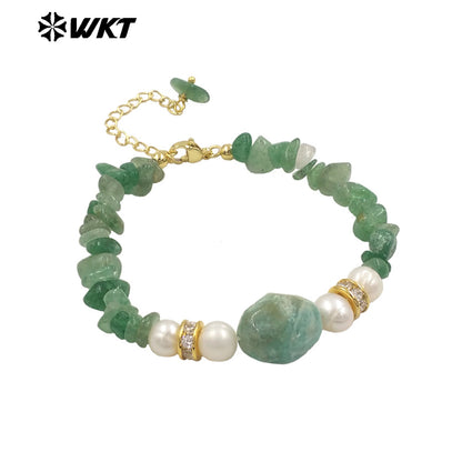 WT-B696 WKT New Arrival Worker Handmade by Natural Nugest Beads Stone Bracelet With Extend Chain Charms Lady Bracelet