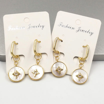 WT-MPE068 French Vintage Elegant Earrings Petal Diamond Micro Pave Earring Shell Pendant Women Shell Earrings