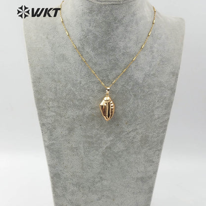 WT-JN081 Bohemian Style Natural Sea Shell Jewelry With 18K Full Gold Dipped for Women Shell Pendant Natural Cowrie Necklace