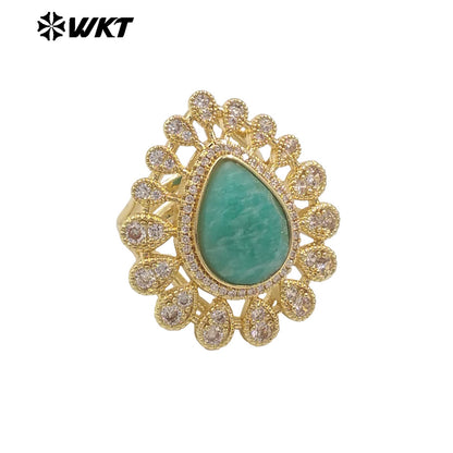 WT-MR029 Wholesale Amazing New European Delicate Micro Pave Cubic Zircon Setting Drop Stone Gold Plated Women Ring