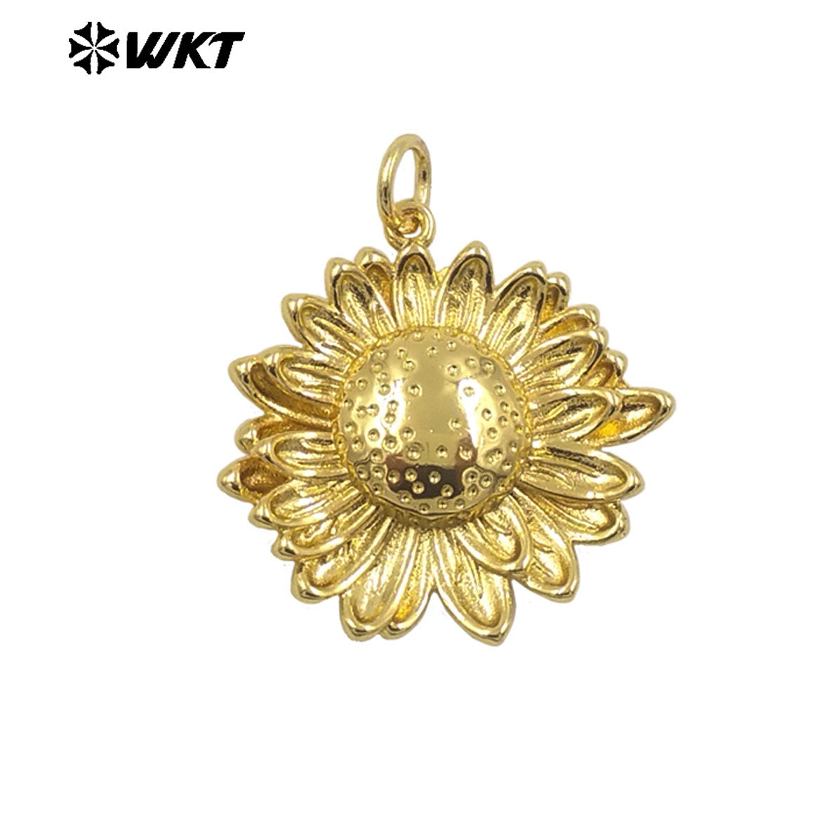 WT-P1999 Trendy and Exquisite Flower Design Fine Yellow Brass Paved Women Gold Plated Sun Flower Pendants
