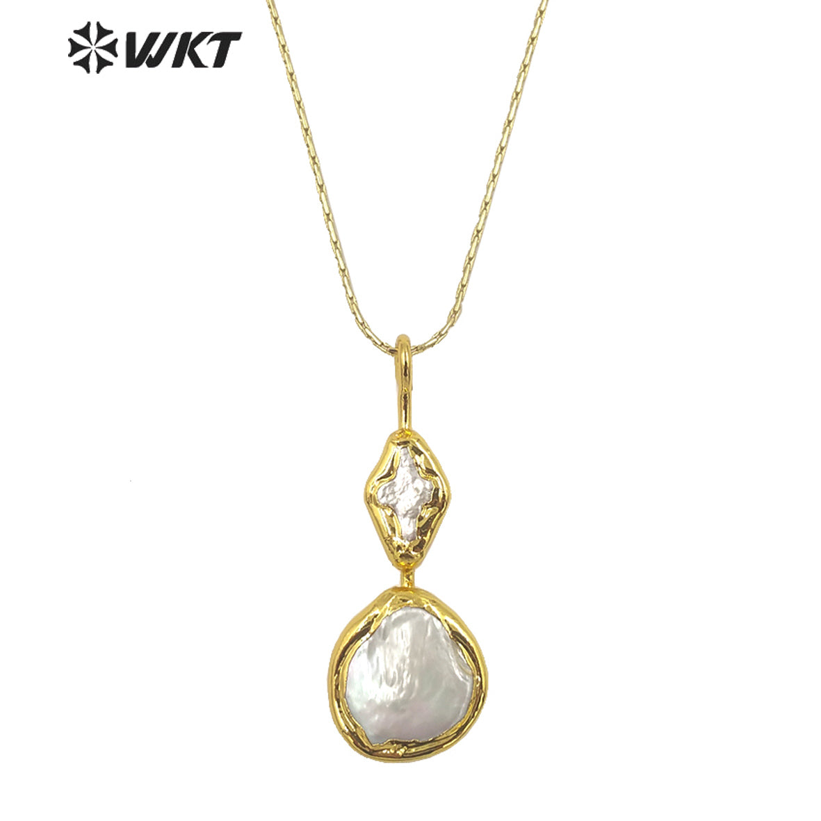 WT-JN261 WKT Newest Design 18K Real Gold Plated Resist Tarnishable Natural Freshwater Pearl Pendant Necklace With 18 Inch Chain