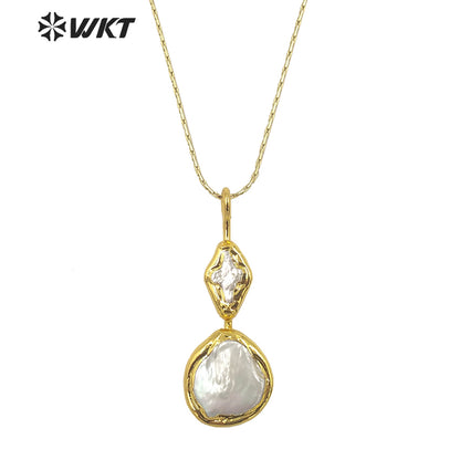 WT-JN261 WKT Newest Design 18K Real Gold Plated Resist Tarnishable Natural Freshwater Pearl Pendant Necklace With 18 Inch Chain
