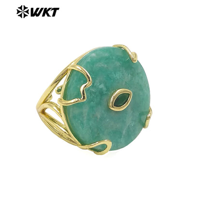 WT-R612 New Product 18K Gold Electroplated Zircon And Natural Gemstones Round Rings As Female Daily Matching Accessory