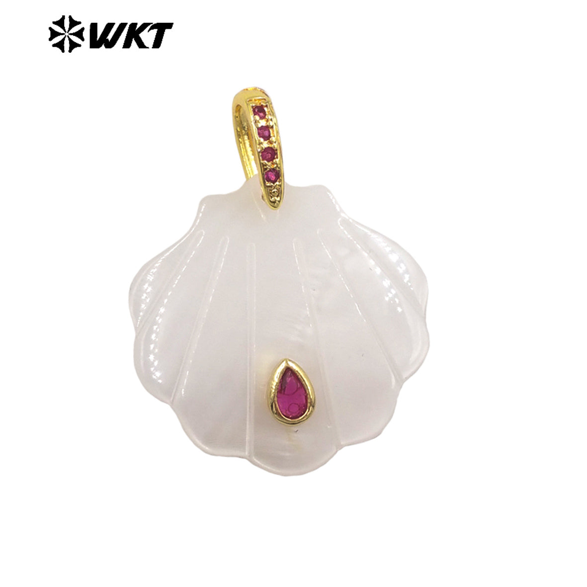 WT-JP478 Women Newest Waterdrop Shape Zircon And White Shell Hand Carved Gold Pendant For Friend Gift Making Accessories