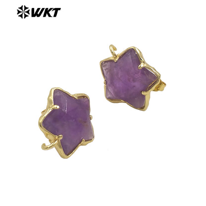 JFE119 Newest Fashion 18K Gold Plated Stone in Prong Setting With One Hoop Star Earring Studs Accessory