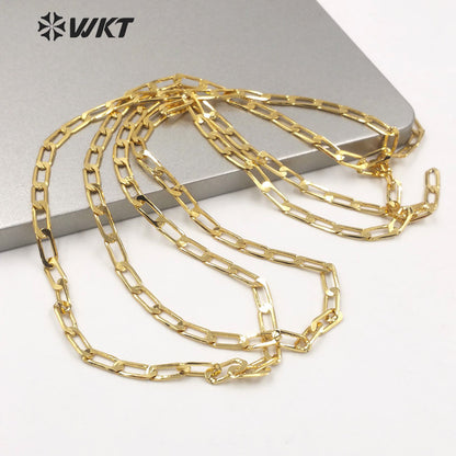 WT-BC153 Newest Hot 18k Real Gold Plated Brass Jewelry Findings Chain for Necklace Making High Polish Faceted Brass Chain
