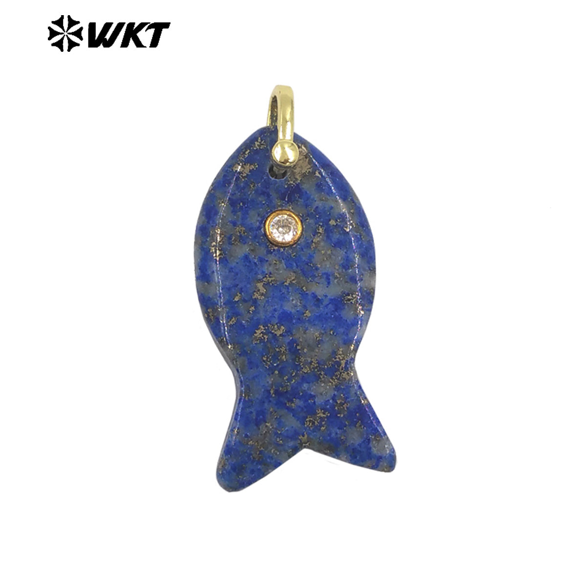 WT-P2088 Popular Interesting Style Zircon And Natural Gemstones Fish Shape Gold Pendant As Female Jewelry DIY Accessories