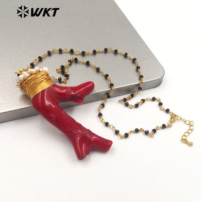 WT-JN236 Wholesale Red Coral Design Men Fashion Design 18k Chain Gold Plated Exquisite High Quality Scallop Necklace