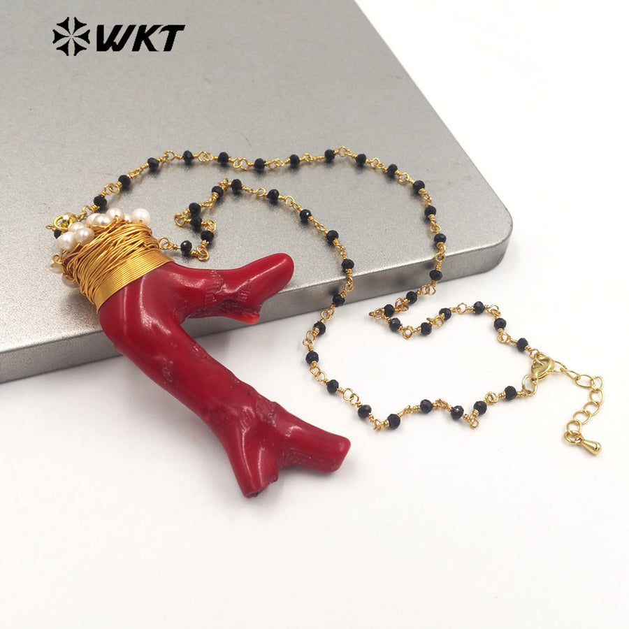 WT-JN236 Wholesale Red Coral Design Men Fashion Design 18k Chain Gold Plated Exquisite High Quality Scallop Necklace